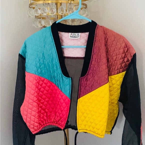 Vintage 90s quilted organza funky O.P.P Jacket - Picture 3 of 5